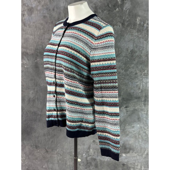 Talbot's Multi Colored Striped Lambswool Cardigan Sweater sz L (15906) - Picture 2 of 6